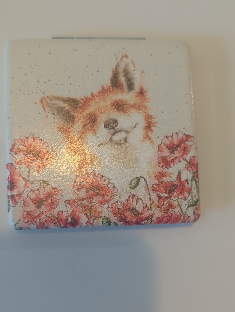 Fox & Floral Compact Mirror in White and Pink